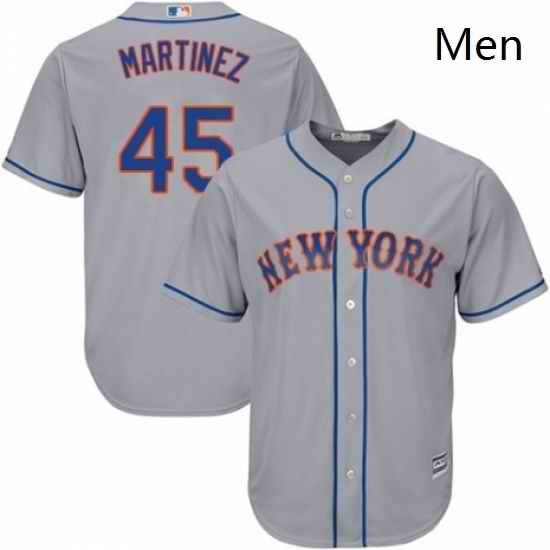 Mens Majestic New York Mets 45 Pedro Martinez Replica Grey Road Cool Base MLB Jersey